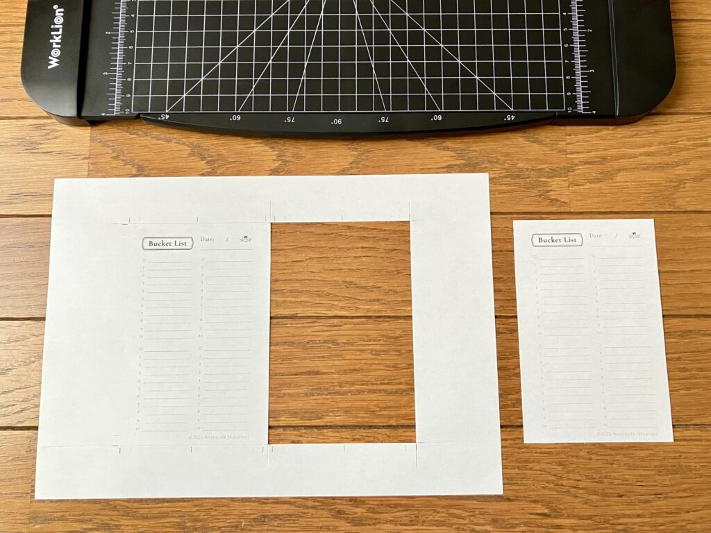 WORKLIONペーパーカッターを使ってmini6手帳リフィルをくり抜いた実際の写真