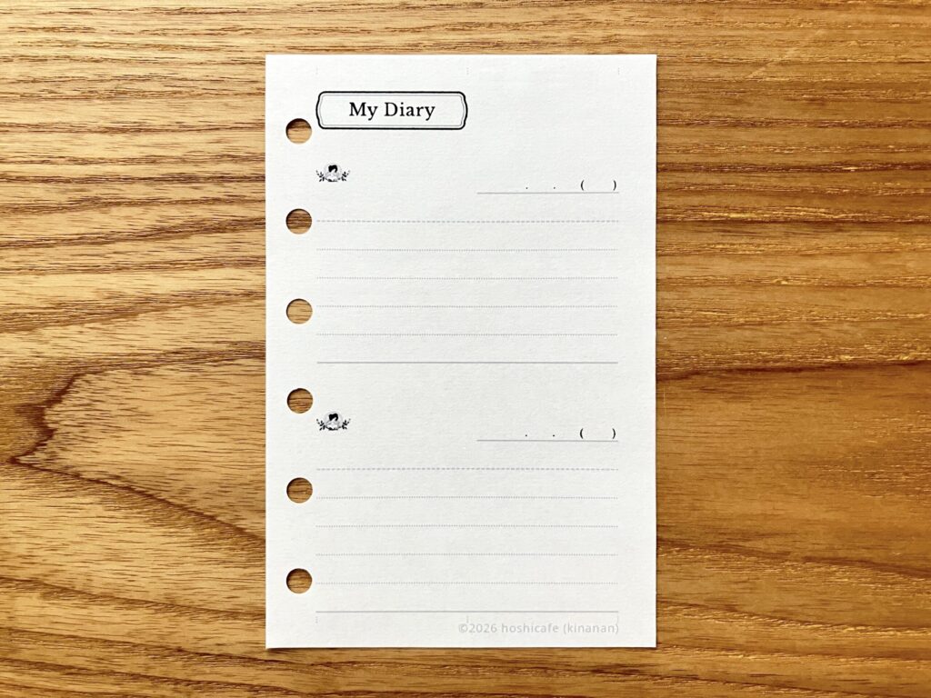 Mini6サイズのダイアリーリフィルを平置きしたサンプル写真（かわいいpdfテンプレートを無料ダウンロード配布）