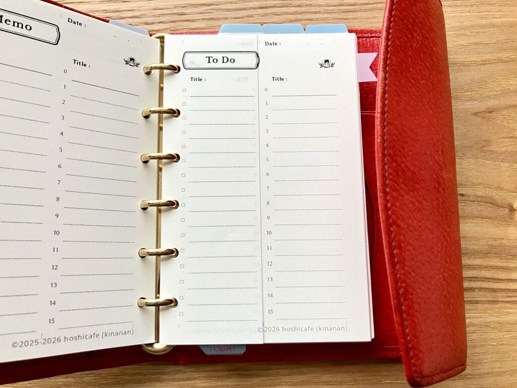 2列ToDoを半分にカットして2列メモの上に重ねて綴じたアレンジ例