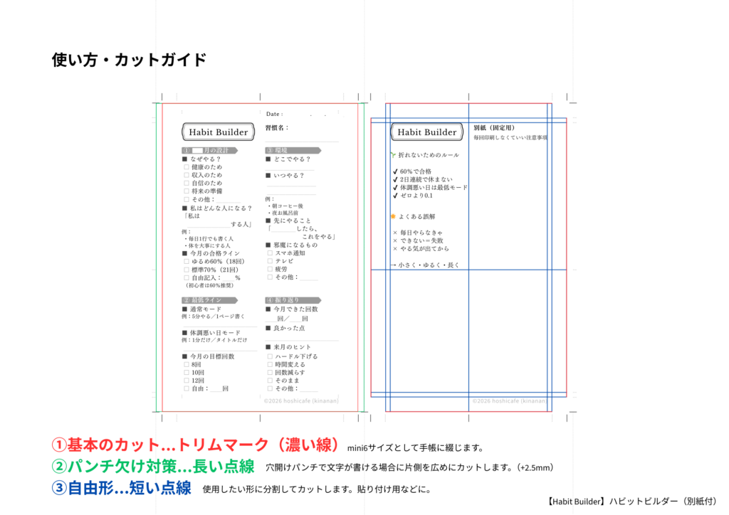 習慣設計リフィル Habit Builder mini6 システム手帳 ハビットトラッカー補助