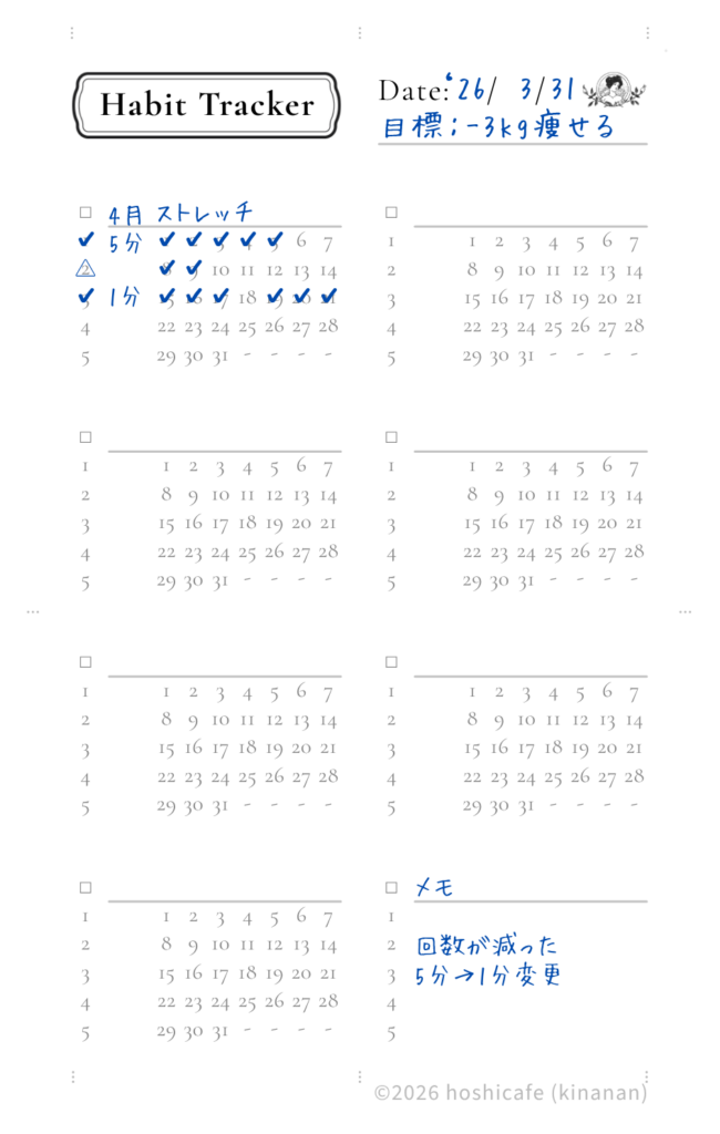 ハビットトラッカー ハビットビルダーと合わせた 初心者向け シンプルな記入例