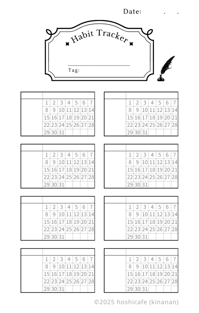 ミニ6サイズのHabit Trackerリフィルのレイアウト