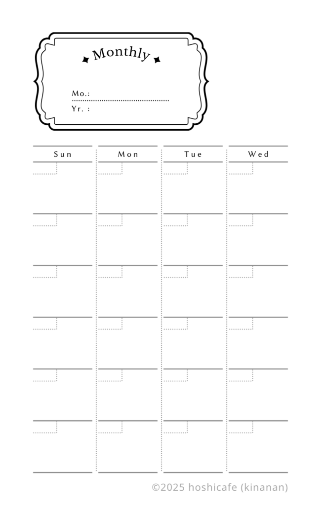 ミニ6サイズのMonthlyリフィル左ページのレイアウト